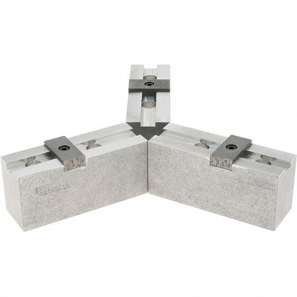 Abbott Workholding Products - 10" & Up Chuck Capacity, Tongue & Groove Attachment, Square Soft Lathe Chuck Jaw - 3 Jaws, Aluminum, 2-1/8" Btw Mount Hole Ctrs, 4-1/2" Long x 1-1/2" Wide x 2" High, 1/2" Groove, 1/2" Fastener - Exact Industrial Supply