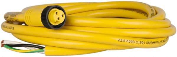 Brad Harrison - 13 Amp, Female Straight to Pigtail Cordset Sensor and Receptacle - 600 Volt, 3.66m Cable Length, IP67 Ingress Rating - Exact Industrial Supply