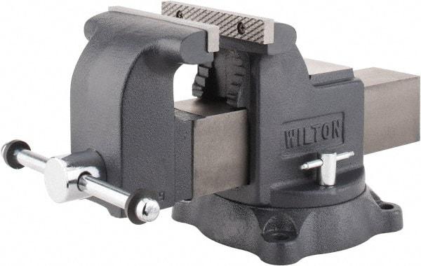 Wilton - 6" Jaw Width x 6" Jaw Opening Capacity, 3-1/2" Throat Depth, Bench & Pipe Combination Vise - 5/8 to 2-1/2" Pipe Capacity, Swivel Base, Bolt Down Attachment, Ductile Iron - Exact Industrial Supply