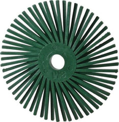 3M - 3" Diam, 3/8" Max Face Width, Plain Hole Radial Bristle Brush - 50 Grit, Coarse Grade, 25,000 Max RPM, Green - Exact Industrial Supply