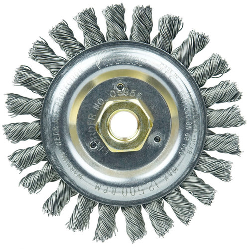 Roughneck Jr. 5″ Filler Pass Weld Cleaning Brush, .023″ Steel Wire Fill, 5/8″-11 UNC Nut - Exact Industrial Supply
