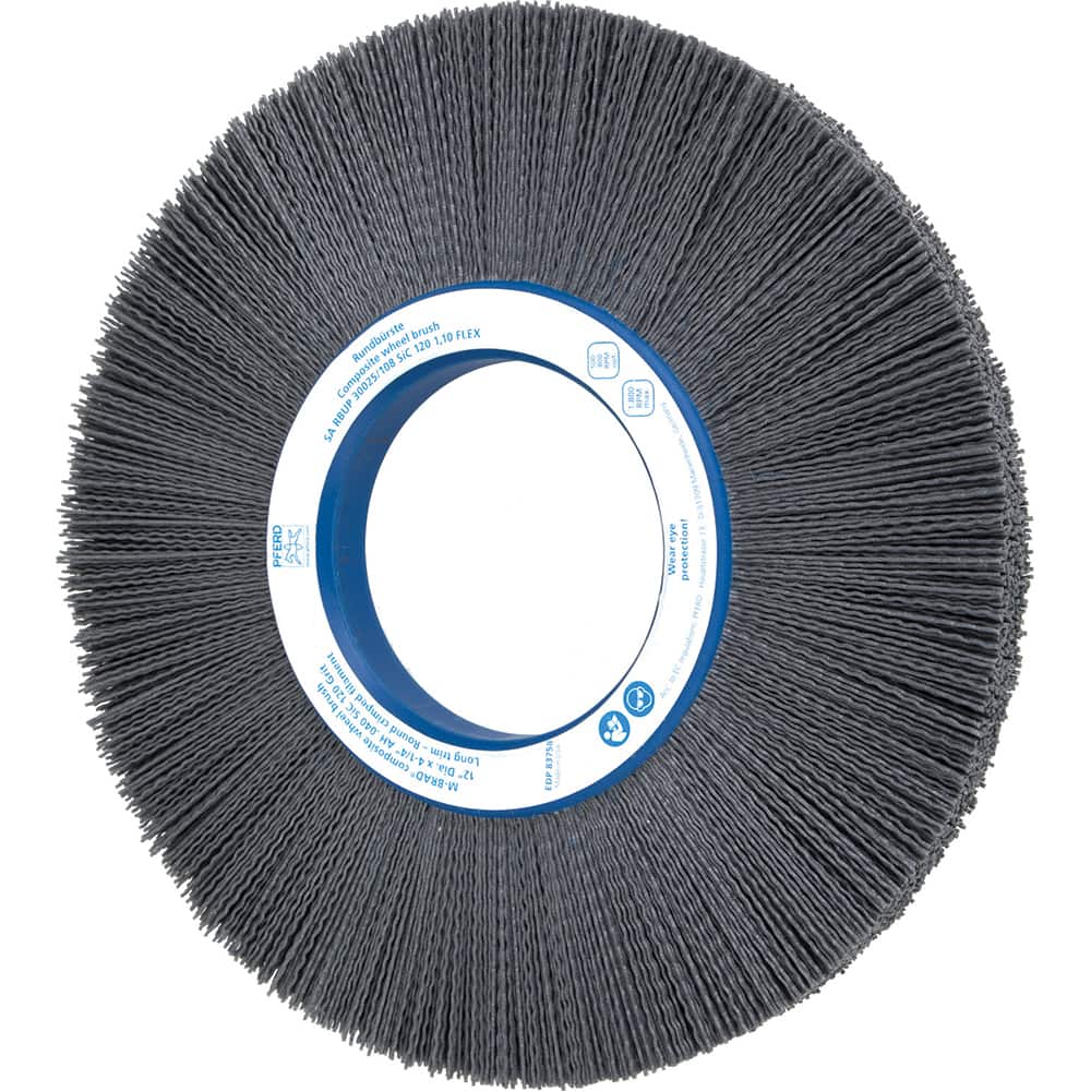 Wheel Brush: 12″ Wheel Dia, Crimped & Round Nylon & Silicon Carbide, 120 Grit, 1,800 RPM