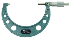 4 - 5'' Measuring Range - .0001 Graduation - Ratchet Thimble - Carbide Face - Outside Micrometer - Exact Industrial Supply