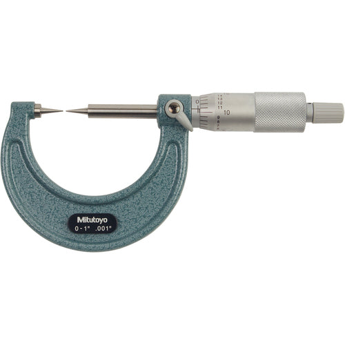 0-1″ Measuring Range-0.001″ Graduation - Ratchet Thimble - High Speed Steel Face - Point Micrometer - Exact Industrial Supply