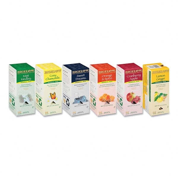 Bigelow - Coffee, Tea & Accessories Breakroom Accessory Type: Tea Bags Breakroom Accessory Description: Assorted Tea Packs, Six Flavors, 28/Box, 168/Carton - Exact Industrial Supply