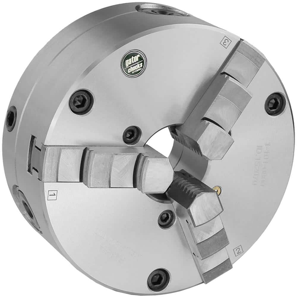 Self-Centering Manual Lathe Chuck: 3-Jaw, 8″ Dia Hard & Solid Jaws, Front Mount, Adjustable, 3,100 Max RPM