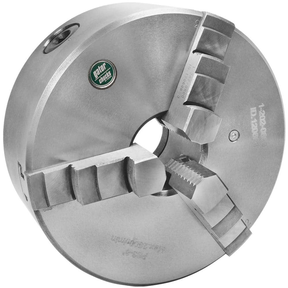 Self-Centering Manual Lathe Chuck: 3-Jaw, 8″ Dia Hard & Solid Jaws, Plain Back Mount, 2,500 Max RPM