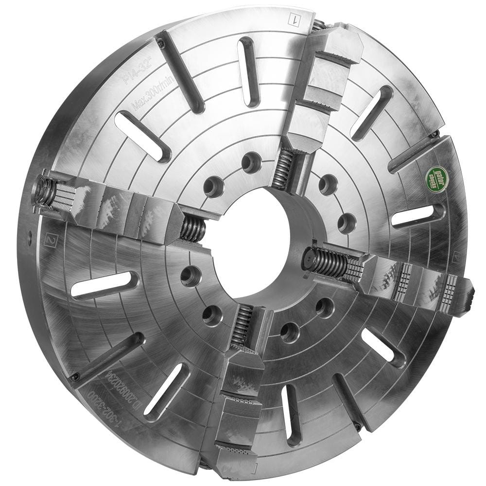 Independent Manual Lathe Chuck: 4-Jaw, 40″ Dia Hard & Solid Jaws, Plain Back Mount, 200 Max RPM