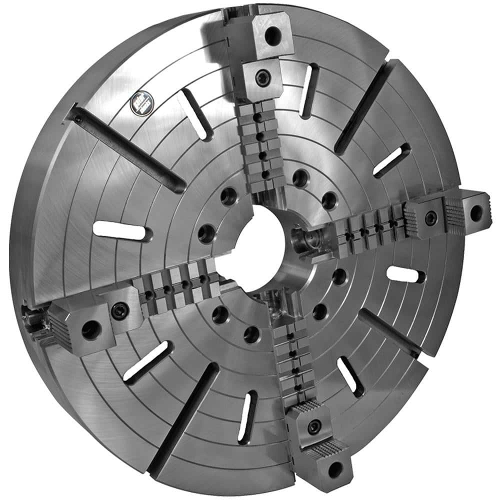 Independent Manual Lathe Chuck: 4-Jaw, 40″ Dia Two-Piece Jaws, Plain Back Mount, 200 Max RPM