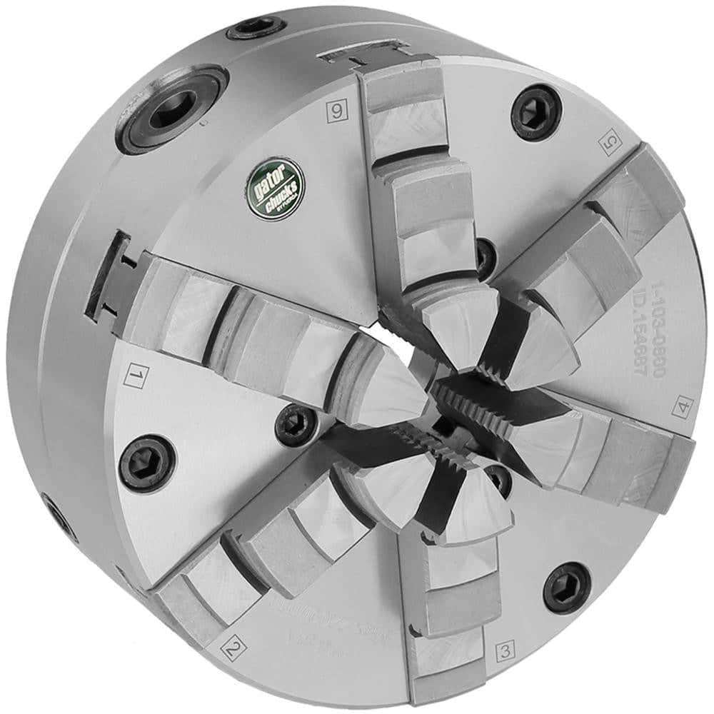 Self-Centering Manual Lathe Chuck: 6-Jaw, 5″ Dia Hard & Solid Jaws, Front Mount, Adjustable, 3,000 Max RPM