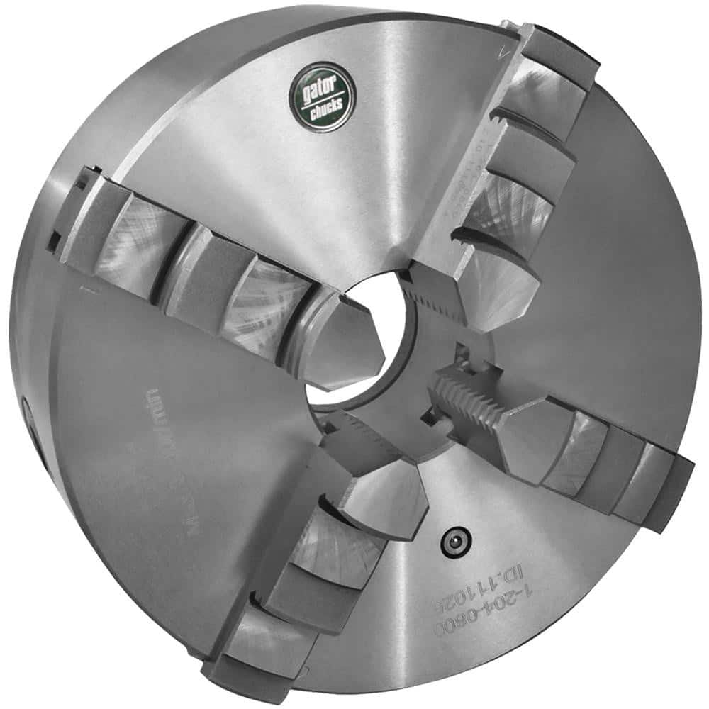 Self-Centering Manual Lathe Chuck: 4-Jaw, 6″ Dia Hard & Solid Jaws, Plain Back Mount, 3,000 Max RPM