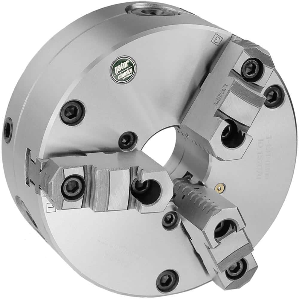 Self-Centering Manual Lathe Chuck: 3-Jaw, 8″ Dia Two-Piece Jaws, Front Mount, Adjustable, 3,100 Max RPM