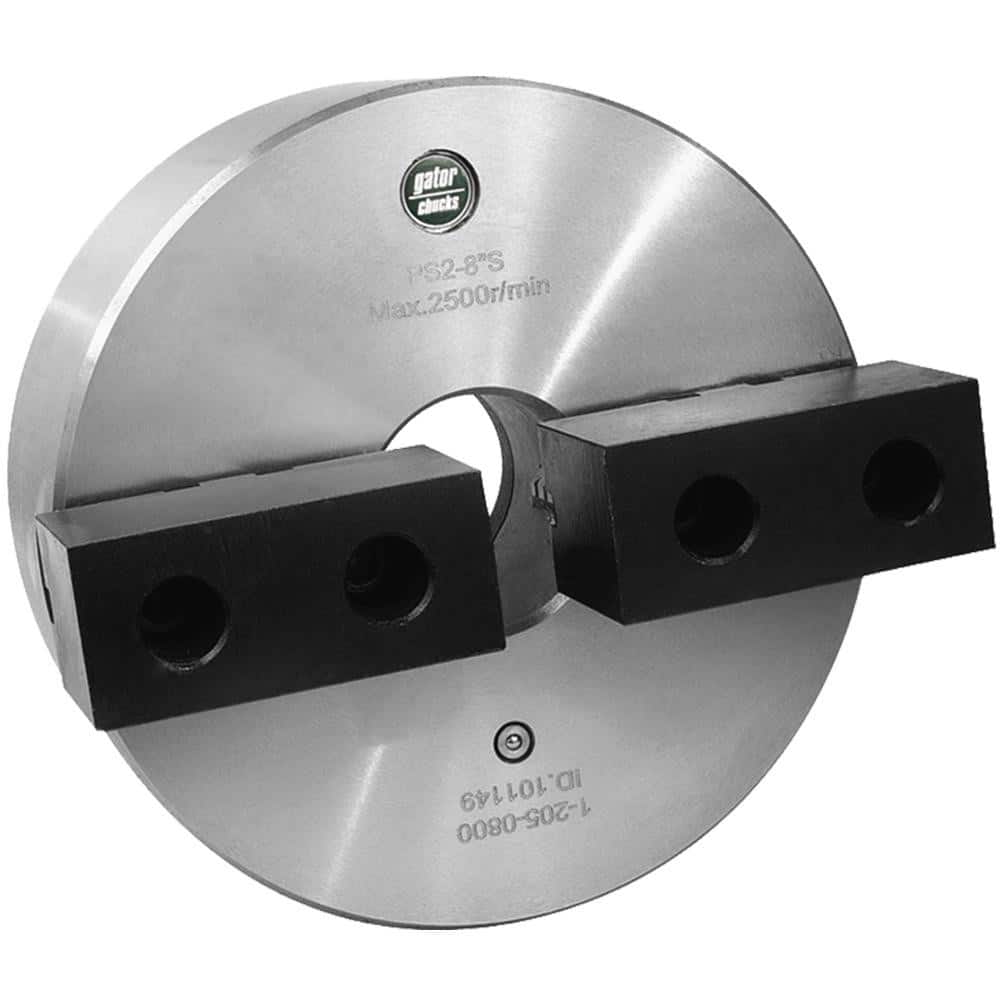 Self-Centering Manual Lathe Chuck: 2-Jaw, 10″ Dia Two-Piece Jaws, Plain Back Mount, 2,000 Max RPM
