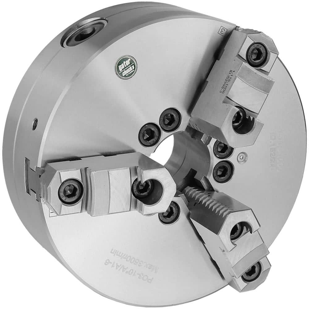 Self-Centering Manual Lathe Chuck: 3-Jaw, 8″ Dia Two-Piece Jaws, Direct & A1-5 Mount, 4,000 Max RPM