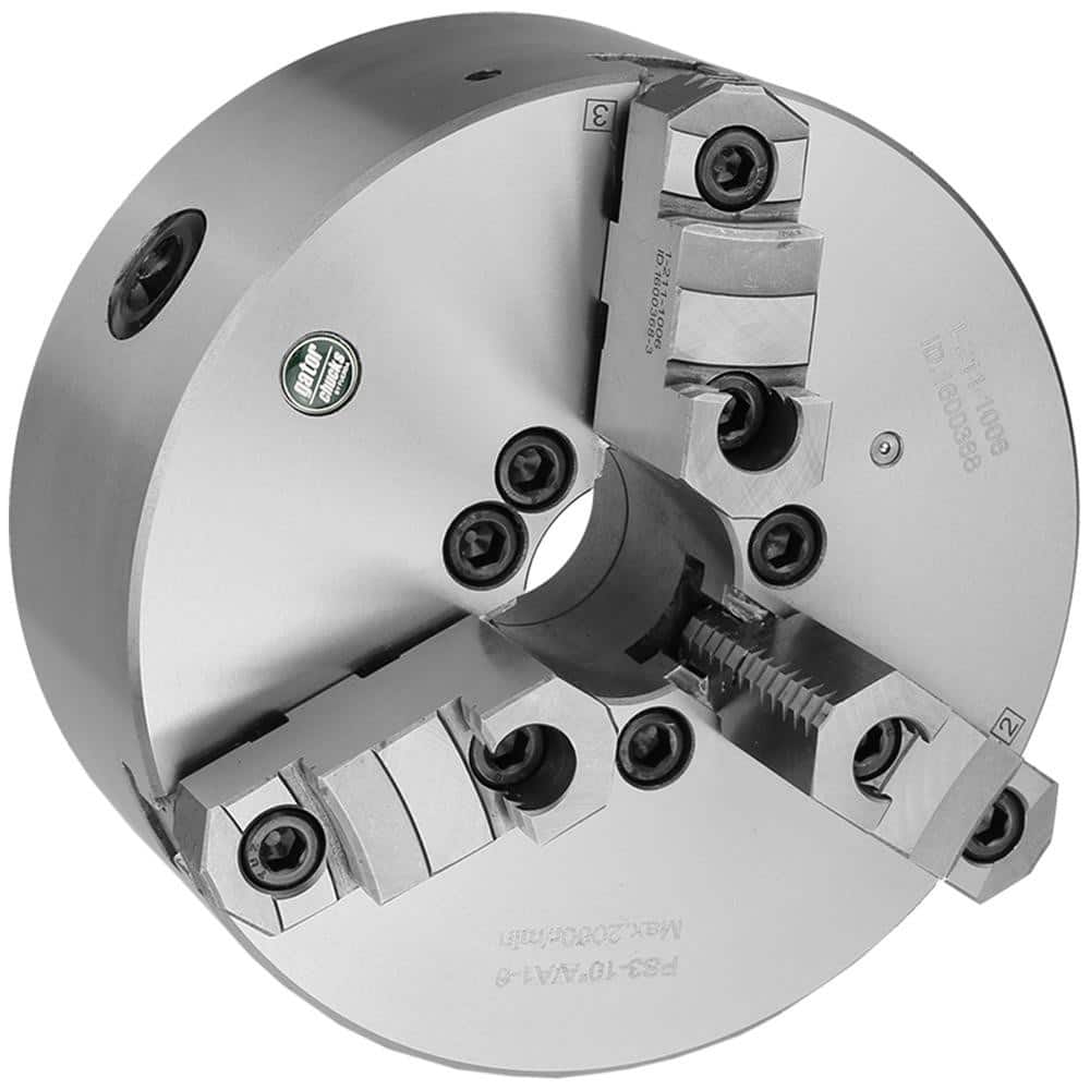 Self-Centering Manual Lathe Chuck: 3-Jaw, 6″ Dia Two-Piece Jaws, Direct & A1-5 Mount, 3,000 Max RPM