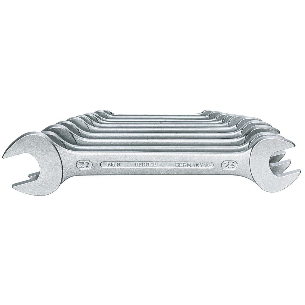 Wrench Sets; Set Type: Double Open Ended Wrench Set; Wrench Size: 6 - 27 mm; Material: Vanadium Steel; Finish: Chrome-Plated; Non-sparking: No; Corrosion-resistant: Yes; Ratcheting: No; Head Offset Angle: 15 ™; Includes: 12x13; 14x15; 20x22; 21x23; 10x11