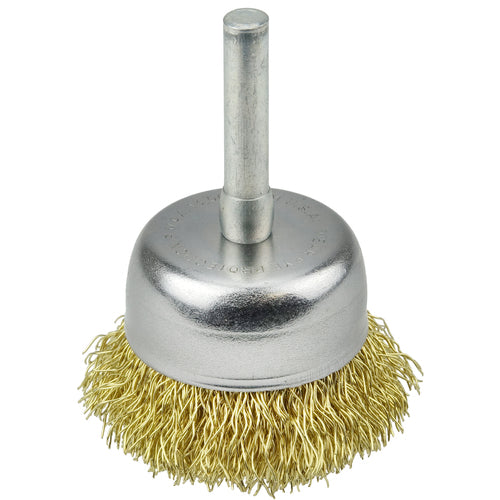 1 3/4″ Crimped Wire Cup - Brush, 0.0118″ Brass, 1/4″ Stem - Non-Sparking Wire Wheel