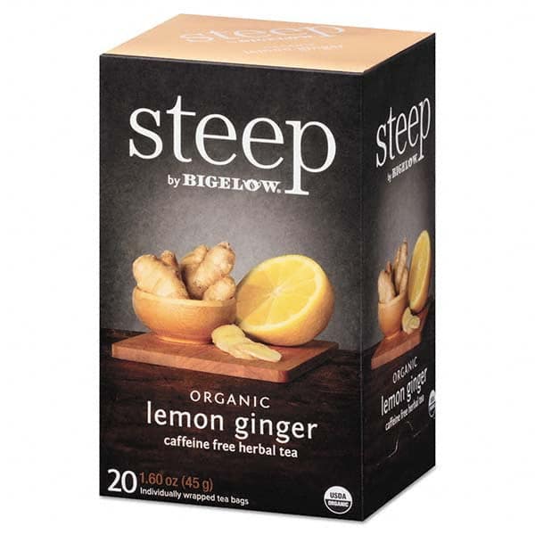 Bigelow - Coffee, Tea & Accessories Breakroom Accessory Type: Tea Bags Breakroom Accessory Description: Steep Tea, Lemon Ginger, 1.6 oz Tea Bag, 20/Box - Exact Industrial Supply
