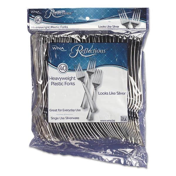 WNA - Reflections Heavyweight Plastic Utensils, Fork, Silver, 7", 40/pack - Exact Industrial Supply