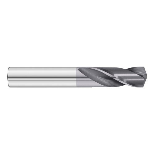 2 mm Dia. × 2 mm Shank × 9.5 mm Flute Length × 38 mm OAL, 5xD, 135°, TiAlN, 2xD Flute, External Coolant, Round Solid Carbide Drill
