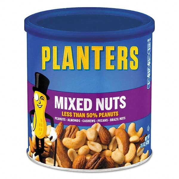 Planters - Snacks, Cookies, Candy & Gum Breakroom Accessory Type: Nuts Breakroom Accessory Description: Mixed Nuts, 15 oz Can - Exact Industrial Supply