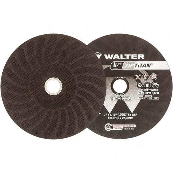 WALTER Surface Technologies - 7" Aluminum Oxide Cutoff Wheel - 1/16" Thick, 7/8" Arbor, 8,600 Max RPM, Use with Die Grinders - Exact Industrial Supply