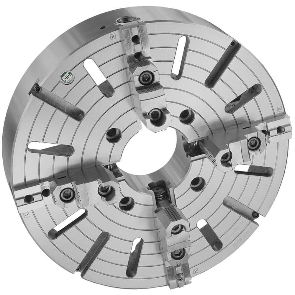 Independent Manual Lathe Chuck: 4-Jaw, 20″ Dia Two-Piece Jaws, Plain Back Mount, 500 Max RPM