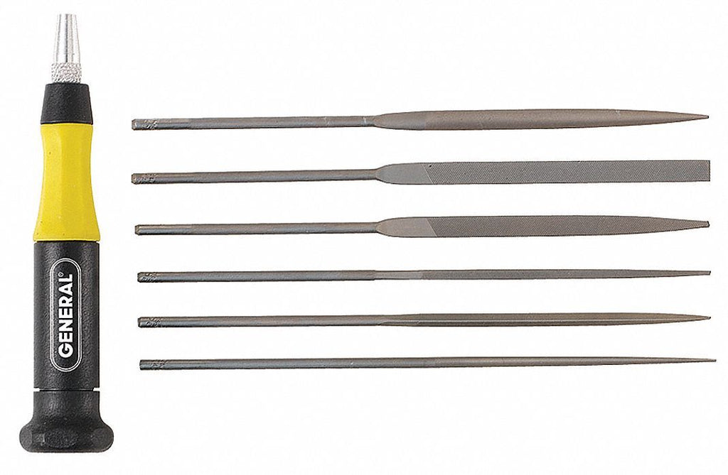 5-1/2" Swiss Pattern Needle File Set with Natural Finish; Number of Pieces: 6 - Exact Industrial Supply