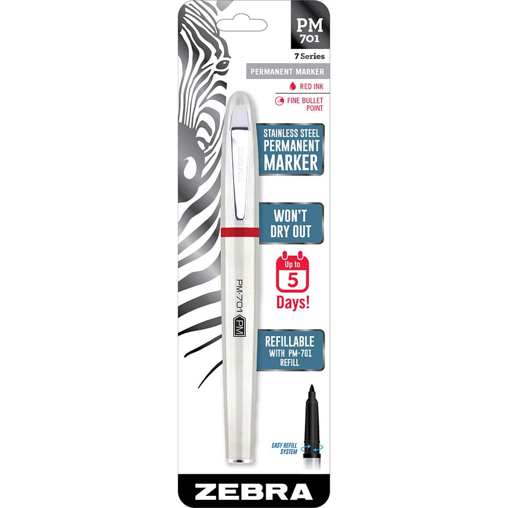 Zebra Pen - Markers & Paintsticks; Type: Permanent Marker ; Color: Red ; Ink Type: Fade Resistant ; Tip Type: Fine; Bullet