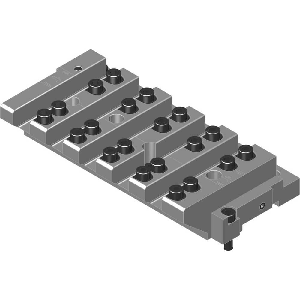 Swiss Gang Plates; Machine Compatibility: Tornos; For Use With: Tornos GT26B; Number of Stations: 5; Quick Change: Yes; Material: Alloy Steel; Station Size: 5x16mm; Additional Information: Only ARNO split-shank ™FAST CHANGE ™ tool holders and fixed stops