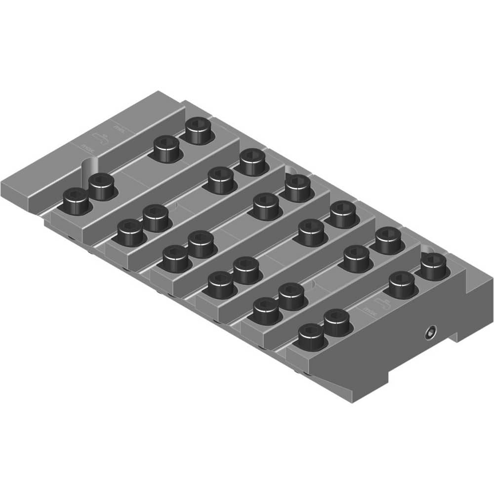 Swiss Gang Plates; Machine Compatibility: Tornos; For Use With: Tornos DT26; Number of Stations: 6; Quick Change: Yes; Material: Alloy Steel; Station Size: 6x12mm; Additional Information: Only ARNO split-shank ™FAST CHANGE ™ tool holders and fixed stops