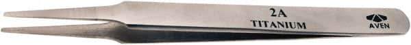 Aven - 4-1/2" OAL 2A Precision Tweezers - Rounded Flat Tip with Tapering Edge - Exact Industrial Supply