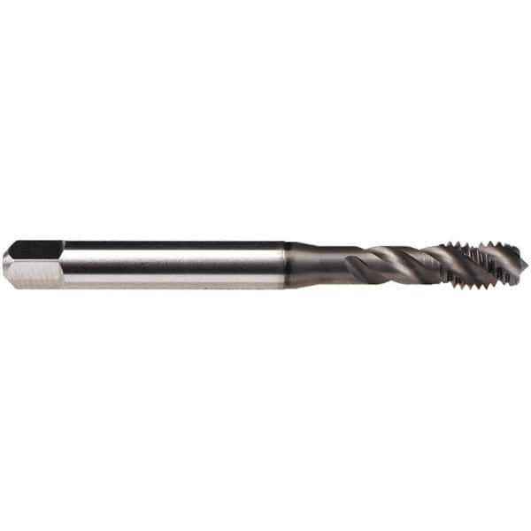 Emuge - M3x0.50 Metric, 4 Flute, 45° Helix, Bottoming Chamfer, GLT-1 Finish, High Speed Steel Spiral Flute STI Tap - Right Hand Flute, 56mm OAL, 3.5mm Shank Diam, 11mm Thread Length, 6H (mod) Class of Fit, Series Enorm Z/E - Exact Industrial Supply