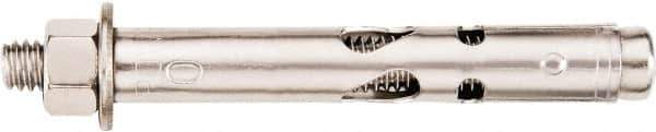 Powers Fasteners - 1/2" Diam, 1/2" Drill, 3-3/4" OAL, 1-1/8" Min Embedment Sleeve Concrete Anchor - 304 Stainless Steel, Hex Head, Hex Drive, 3-3/4" Thread Length - Exact Industrial Supply