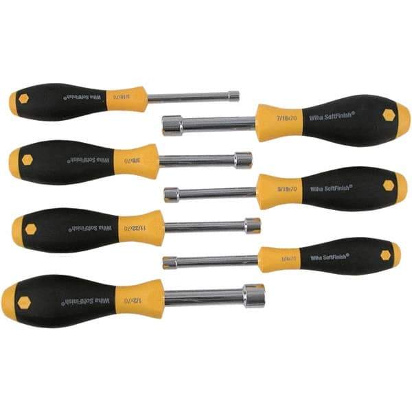 Wiha - 7 Piece, 3/16 to 1/2" Nut Driver Set - Hollow Shaft, Cushion Grip Handle - Exact Industrial Supply