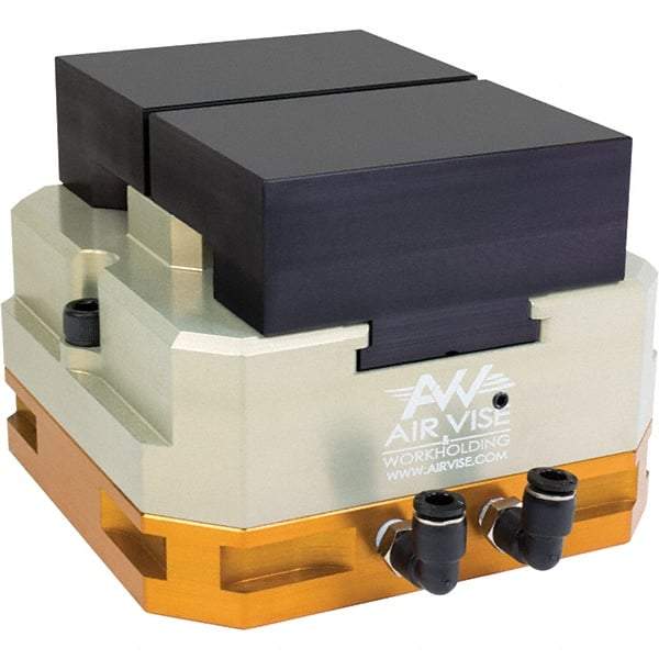 Air Vise Workholding - 4" Jaw Width, 15/16" Throat Depth, Air Precision Self Centering Vise - 200 Max Operating psi - Exact Industrial Supply