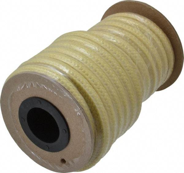 Made in USA - 5/16" x 16.4' Spool Length, TFE/Aramid Compression Packing - 5,000 Max psi, -100 to 500° F, Yellow - Exact Industrial Supply