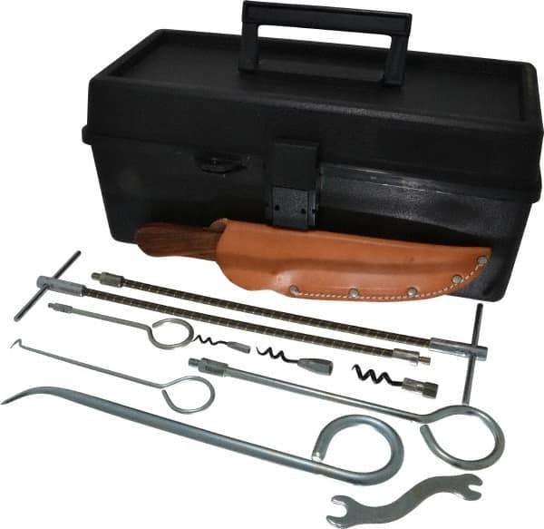 Made in USA - 48 Piece Interchangeable Tip Packing Tool Set - Contains (2) 7-1/2", (2) 11" & (2) 14-1/2" Flexible Shaft Extractors, (2) 6", (2) 10", & (2) 14" Rigid Shaft Extractors, & (3) 10" Rigid Shaft Picks - Exact Industrial Supply