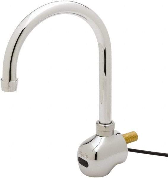 T&S Brass - Wall Mount Electronic User Adjustable Temperature Control Mixer Faucet - Powered by 120 Volt AC/DC, Gooseneck Spout, 6-3/8" Mounting Centers - Exact Industrial Supply