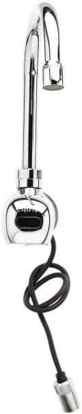 T&S Brass - Wall Mount Electronic User Adjustable Temperature Control Mixer Faucet - Powered by 120 Volt AC/DC, Gooseneck Spout, 4-1/4" Mounting Centers - Exact Industrial Supply