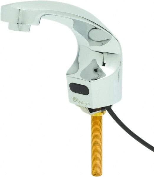 T&S Brass - Deck Plate Mounted Electronic User Adjustable Temperature Control Mixer Faucet - Powered by 120 Volt AC/DC, 5" Cast Spout, Single Hole Mounting Centers - Exact Industrial Supply