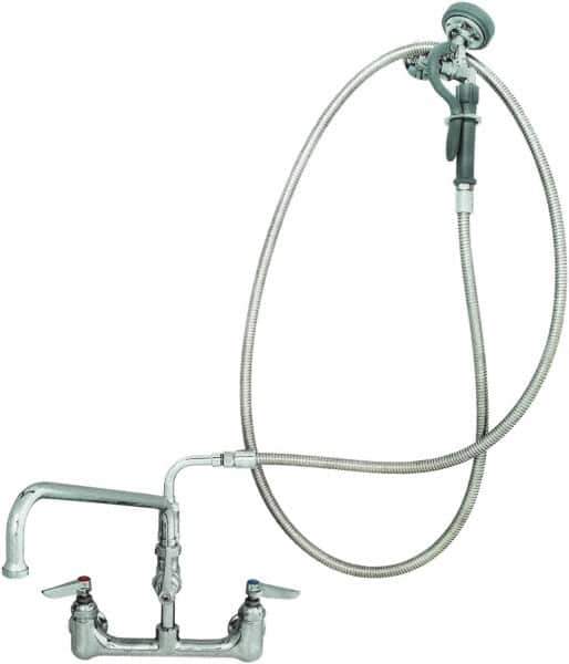 T&S Brass - Riser with Spring Guide, 2 Way Design, Wall Mount, Pre Rinse Faucet Assembly - Lever Handle - Exact Industrial Supply