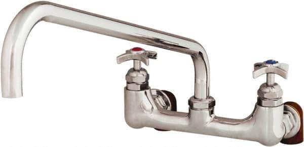 T&S Brass - Straight Spout, 2 Way Design, Wall Mount, Industrial Sink Faucet - 18 Inch Spout, 4 Spoke Handle - Exact Industrial Supply