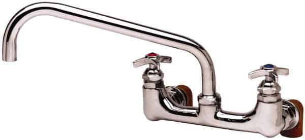 T&S Brass - Straight Spout, 2 Way Design, Wall Mount, Industrial Sink Faucet - 12 Inch Spout, 4 Spoke Handle - Exact Industrial Supply
