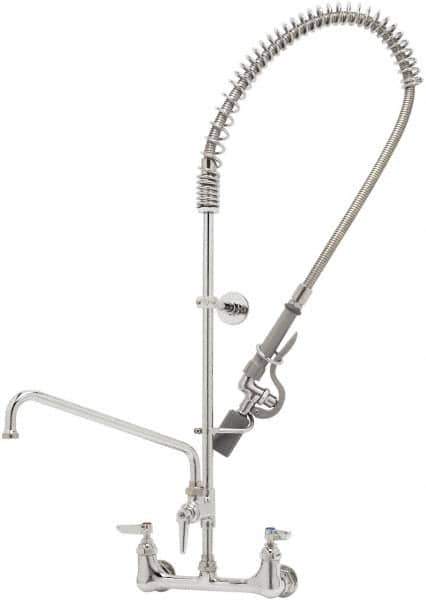 T&S Brass - Riser with Spring Guide, 2 Way Design, Wall Mount, Wall Pre Rinse Faucet Assembly - Lever Handle - Exact Industrial Supply