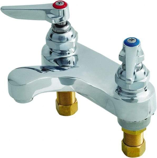 T&S Brass - Lever Handle, Deck Mounted Bathroom Faucet - Lavatory Faucet with Pop Up, No Drain, Standard Spout - Exact Industrial Supply