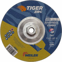 Weiler - 30 Grit, 9" Wheel Diam, Type 27 Depressed Center Wheel - Hard Grade, Zirconia Alumina, T Hardness, 8,500 Max RPM - Exact Industrial Supply