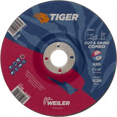 Weiler - 30 Grit, 6" Wheel Diam, 7/8" Arbor Hole, Type 27 Depressed Center Wheel - Medium Grade, Aluminum Oxide, S Hardness, 10,200 Max RPM - Exact Industrial Supply