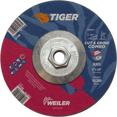Weiler - 30 Grit, 6" Wheel Diam, Type 27 Depressed Center Wheel - Medium Grade, Aluminum Oxide, S Hardness, 10,200 Max RPM - Exact Industrial Supply