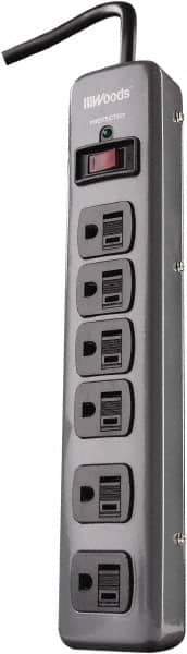 Woods PRO - 6 Outlets, 125 Volts, 15 Amps, 3' Cord, Power Outlet Strip - Keyhole Mount, 5-15 NEMA Configuration, 11-3/4" Strip, cULus - Exact Industrial Supply